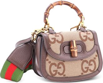 Gucci Borsa a tracolla Bamboo 1947 mini in tela Jumbo GG - Marrone