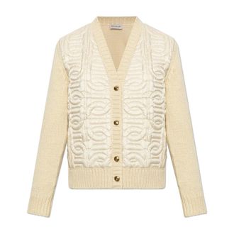 Moncler Truien & Vesten, Dames, Beige, S, Katoen, Vest met gewatteerd voorpand