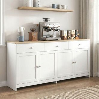 OEM Aparador - Nexu - Estilo R&uacute;stico - Blanco Y Efecto Madera - 4 Puertas, 3 Cajones - 160x37x75 Cm