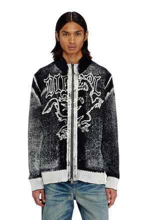 Diesel Treated zip cardigan with griffin motif - Knitwear - Man - Multicolor