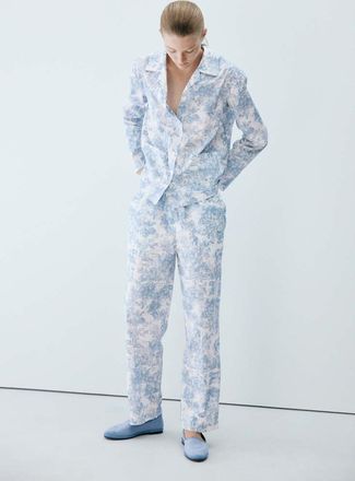 Mango Camicia cotone stampata blu - Donna - S - MANGO