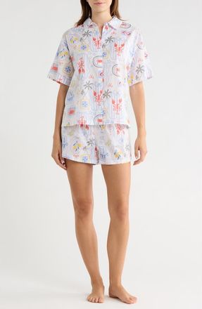 Abound Patterned Shortie Pajamas in White- Coral Coastal Vignette at Nordstrom Rack, Size X-Large