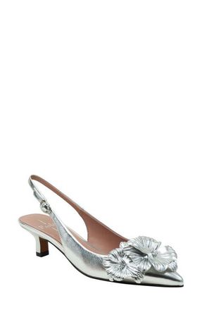 Linea Paolo Castiel Slingback Pointed Toe Kitten Heel Pump in Silver at Nordstrom, Size 7.5