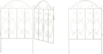 Relaxdays Puerta De Jard&iacute;n, 3 Piezas, Acero, Adornos De Arabescos, 2 Paneles Laterales De Valla, 98,5 X 185 Cm, Blanco - Relaxdays