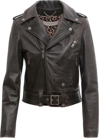 Golden Goose Leren Bikerjack met Asymmetrische Rits - Dames - Leren en Su&egrave;de Jassen - Zwart - M - Leer - Jassen