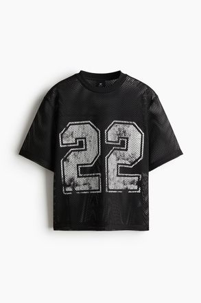 H&M Bedrucktes Oversized T-Shirt aus Mesh - Schwarz/22