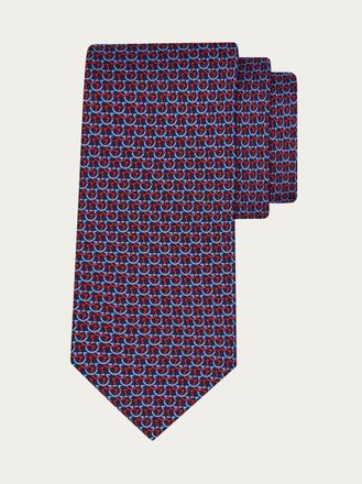Ferragamo Men Gancini links print silk tie Blue