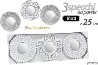 Trade Shop Trade Shop - Set 3 Pezzi Specchi Da Parete Decorativi Tondi Specchio 25 Cm In Plastica 813016