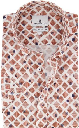 State of Art Overhemden, Heren, Bruin, M, Katoen, Bruin casual overhemd korte mouw