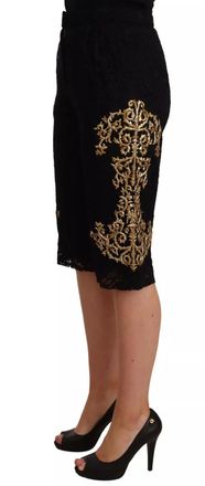 Dolce & Gabbana Womens Black Lace Gold Baroque Special Piece Shorts