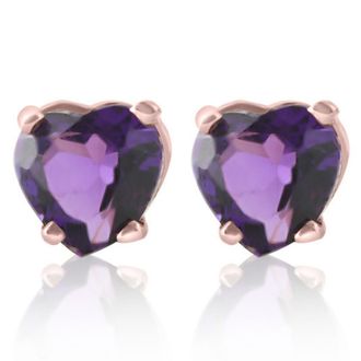 Pompeii3 1ct Heart Shape Amethyst Studs Earrings in 14K, Yellow, Rose, or White Gold