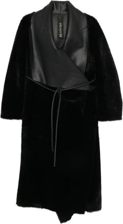 BLANCHA Jassen, Dames, Zwart, S, Leer, Capuchonjas van Lamsvel met Riem
