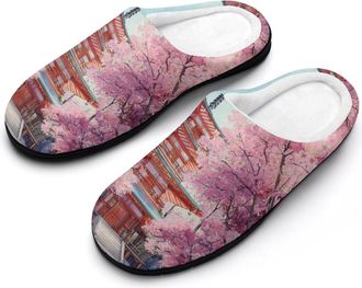 Generic Japanese Temples1 Cherry Flower Funny Mens Cotton Slippers Soft Non-Slip Rubber Sole House Slipper Indoor Outdoor