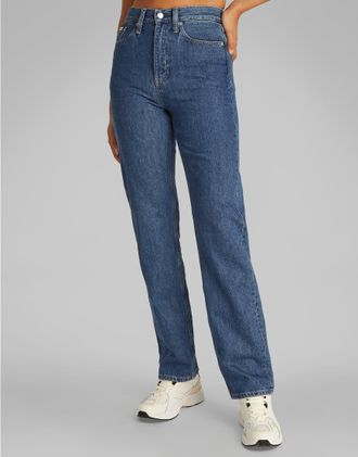 Calvin Klein Jeans Jeans dritti a vita alta lavaggio blu medio