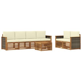 vidaXL Conjunto De Sof&aacute;s De Exterior Con Coj&iacute;n 7 Pcs Natural Y Crema Vidaxl