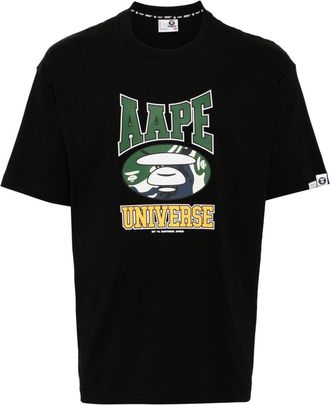 Aape By A Bathing Ape Moonface logo college T-shirt - men - Cotton - L - Black