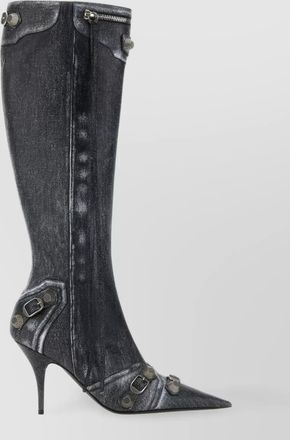 Balenciaga leather printed knee-high stiletto boots
