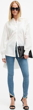 AllSaints Womens Cotton Dax Asymmetric Hem Skinny Denim Jeans, Size: L