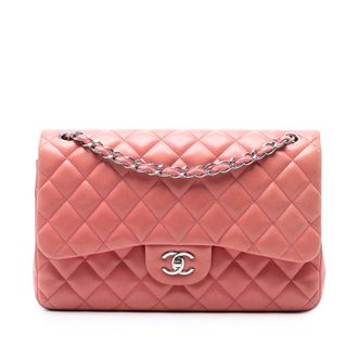 Chanel Pre-owned Womens Jumbo Classic Lambskin Double Flap - Coral Leather - One Size