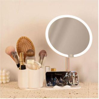 Trade Shop Trade Shop - Maquillaje De Mesa De Espejo Con Contenedor De Env&iacute;o Rotatorio Ligero Led