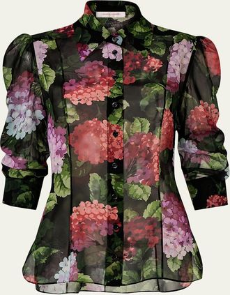 Carolina Herrera Semi-Sheer Floral Buttoned Blouse