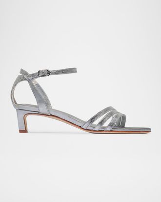 Bernardo 40mm Lima Leather Ankle-Strap Kitten-Heel Sandals