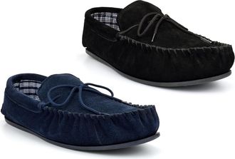 Generic Mens Slippers Size 6 Boys Slippers Extra Large Slipper Suede Leather Slipper Size 14 Mens Moccasins Boys Moccasins Sizes 6-15 Real Suede Leather Black