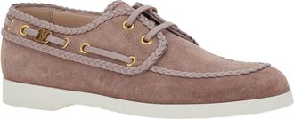 Valentino Garavani Womens Beige Suede Loafers With Front Laces