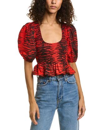 Ganni Ganni Cropped Smocked Blouse