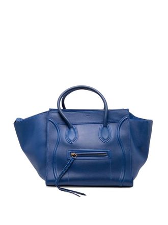 Celine Borsa tote Phantom Luggage media in pelle di vitello pieno fiore 2012 - Blu