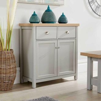 Home Source Industries Home Source - Sideboard 2 Door 2 Drawer Storage Cupboard With Shelf Metal Handles 36mm Oak Top