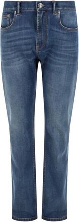 Versace Heren, Jeans, Blauw, Maat: W34 Katoen