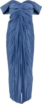 Cult Gaia Rivoli Pliss&eacute; Off-Shoulder Jurk - Dames - Avondkleed - Blauw - XS - Polyester - Kleedjes