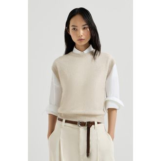 Brunello Cucinelli Sparkling mohair and wool T-shirt in Ivory at Nordstrom, Size Medium Eu