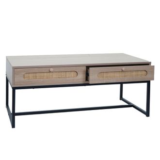 Hhg Nunca Usado] Mesa De Centro Hhg 217, Mesa De Sal&oacute;n Mesa Auxiliar Mesa De Sof&aacute;, Caj&oacute;n, Kubu Rat&aacute;n Madera Melamina, Aspecto Roble