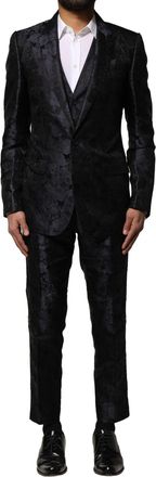 Dolce & Gabbana Black Jacquard 3 Piece Single Breasted Mens Suit
