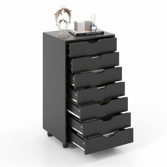 Costway Costway - 7 Drawer Chest Storage Dresser Floor Cabinet Organizer w/ Wheels Home Office