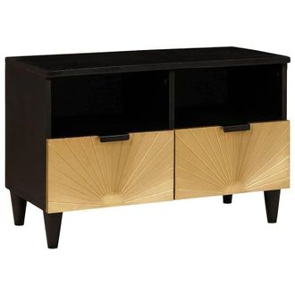 vidaXL vidaXL Mobile TV Nero e Oro 70 x 33 x 46 cm legno massello di mango