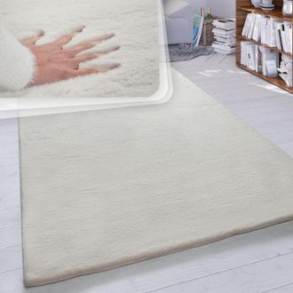 Paco Home Paco Home - Alfombra Pelo Largo Sal&oacute;n Sint&eacute;tica Suave Monocolor Diferentes Colores Y Tama&ntilde;os 200 Cm Cuadrado, Crema