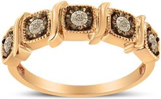 House of Brilliance 10K Rose Gold Flashed Silver Miracle-Set 1/4 Ctw Diamond 5-Stone Band Ring in Rose Gold Over Silver at Nordstrom, Size 6.5