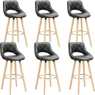 Woltu Set di 6 sgabelli da bar, in Similpelle e legno massello con schienale e poggiapiedi 43x43x91cm Nero - Woltu