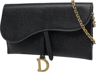 Dior Black Leather Chain/Shoulder Wallet (Pre-Owned)