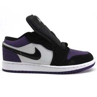 Nike Jordan Air Jordan 1 Low Leather Youth Trainers - UK 4.5 - US 5 Big Kid - EU 37.5 - White Black Court Purple - Size:UK 4.5