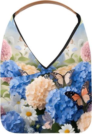 Generic Daisies Floral and Hydrangeas Butterflies Reusable Lightweight Grocery Bags - Foldable Into Compact Pouch, Washable & Sturdy, Multipurpose for Shoppin