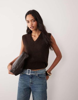 Arket gilet lavorato a maglia con misto lana di alpaca con scollo a V marrone scuro