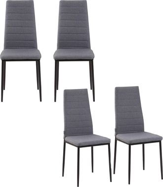 HOMCOM Set Di 4 Sedie Imbottite Per Soggiorno O Sala Da Pranzo, Sedie Da Cucina Moderne, In Metallo E Tessuto Grigio