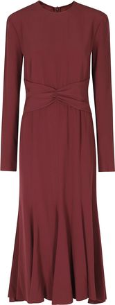 Alberta Ferretti Red Enver Satin Draped Waistband Long Sleeve Viscose Dress