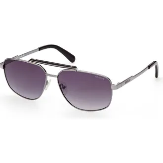 Guess 61mm Navigator Sunglasses in Shny Drk Nick/grdnt Smk at Nordstrom