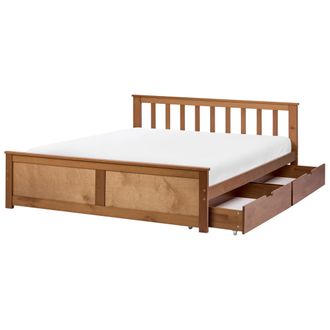 Beliani Cama Con Somier De Madera De Pino Mdf Minimalista Con Almacenaje 2 Cajones 140 X 200 Cm Marr&oacute;n Olendon