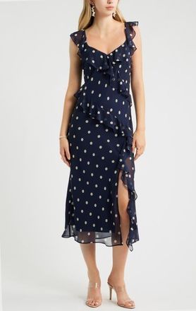 Chelsea28 Ruffle Midi Dress in Navy Polly Dot at Nordstrom, Size Xx-Small